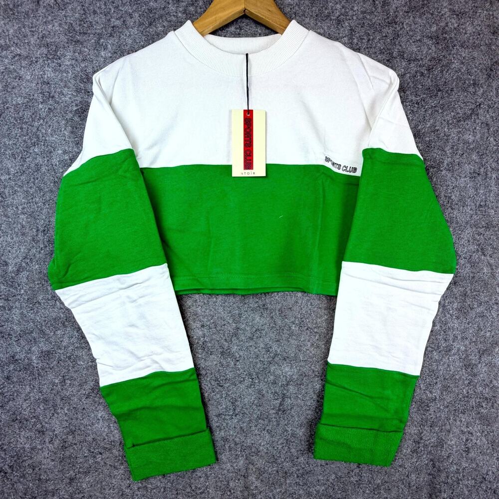 Atoir Sports Club Team Player Crop Jumper Sweater Womens 2 White Green Crewneck